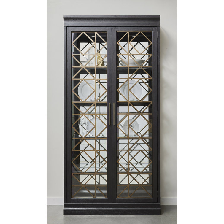 4 Shelf Display Cabinet With Decorative Glass Doors